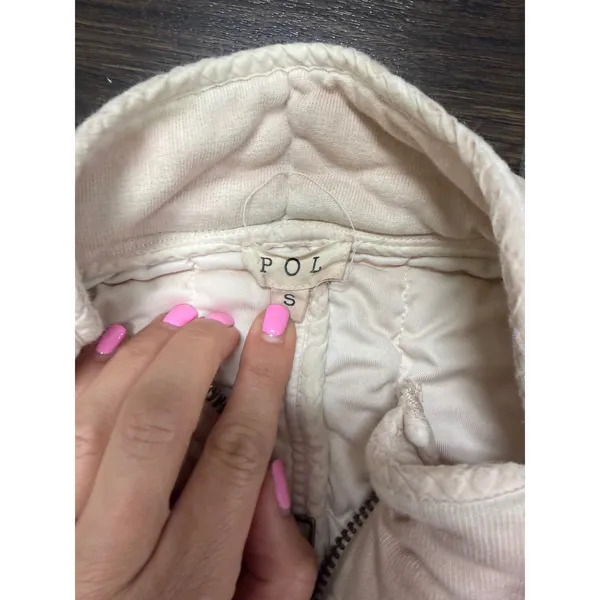 POL Clothing Cream Quilted Full-Zip Bomber Jacket - Size Small - Image 2