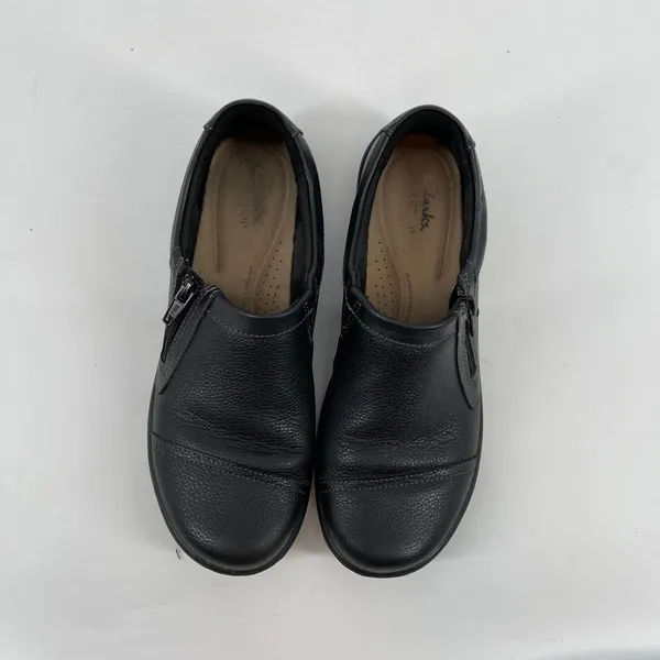 Clarks Womens Black Leather Side‎ Zip Comfort Slip On Shoes - Image 3