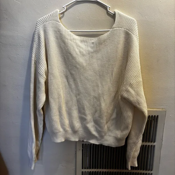 Lulu's Cream V-Neck Sweater Cozy Knit - Image 3