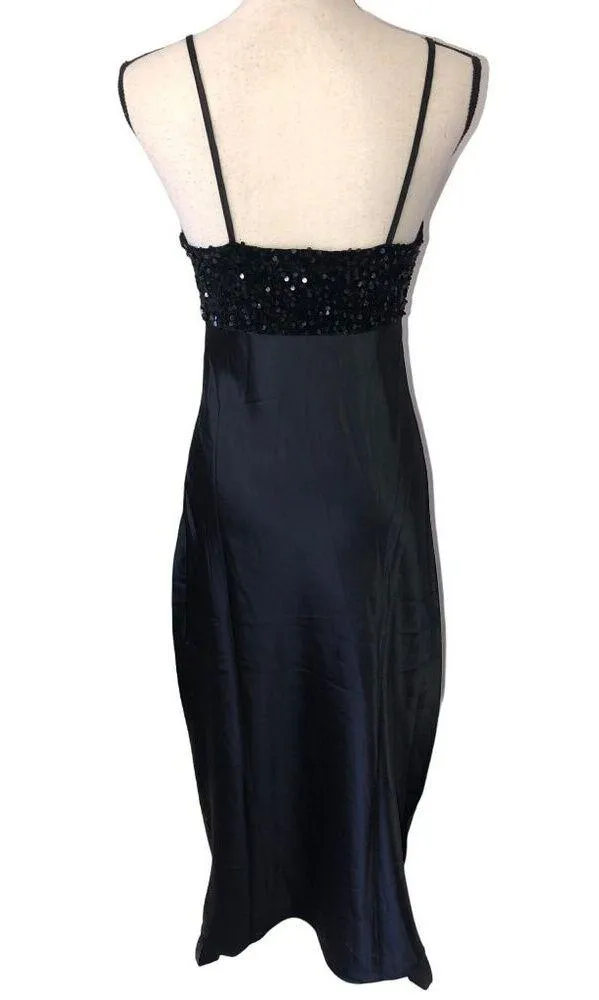 Maxi Dress Womens Size M Black Sleeveless Satin Sequins Prom Formal Evening Event - Image 3