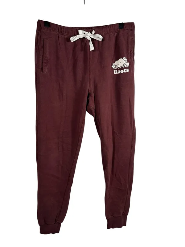 Roots‎ Original Sweatpants Burgundy Fleece Jogger Drawstring Size Small - Image 2