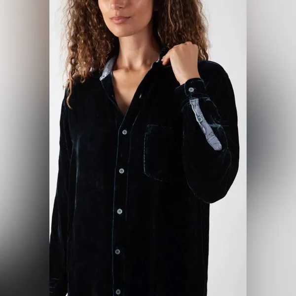CP Shades Black Velvet Silk Blend Romy Long Sleeve Button Down Shirt Witchy - Image 9