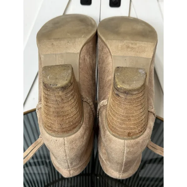 Report Chloey Womens Ankle Boots Size 8.5 Tan Suede Side Zip Stacked Block Heel - Image 11
