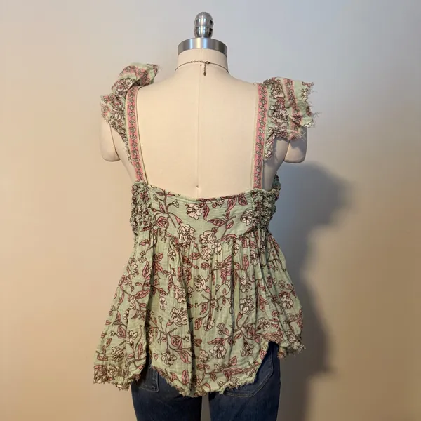 Free People Green Floral Babydoll Top - Image 3