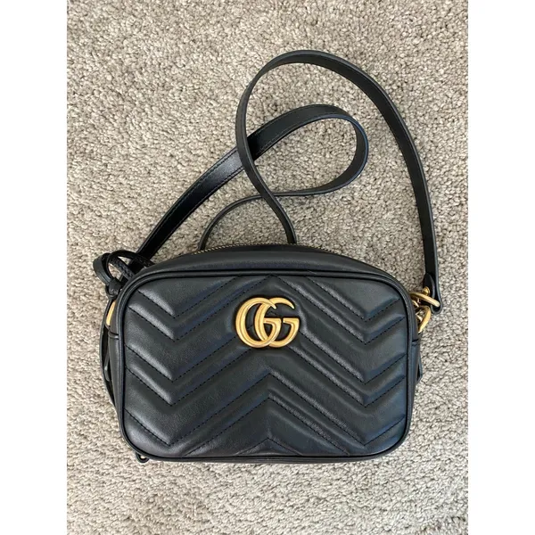 Gucci GG Marmont Mini Camera Bag Black Matelassé Leather Crossbody - Image 2