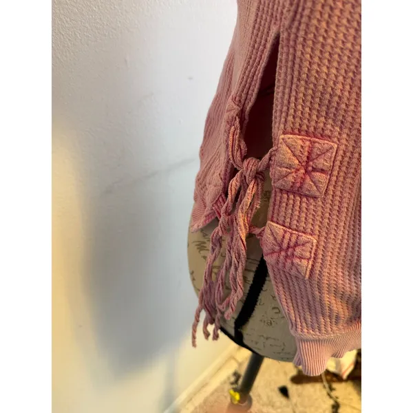 FP One Pink‎ Waffle Knit Long Sleeve Top with Side Ties Size S - Image 6
