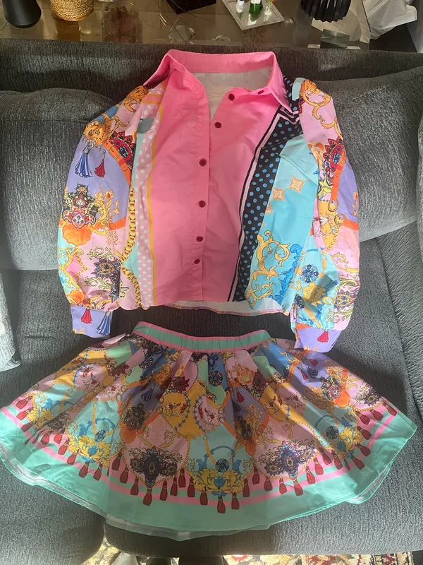 Floral paisley button down blouse skirt set Multiple - Image 2