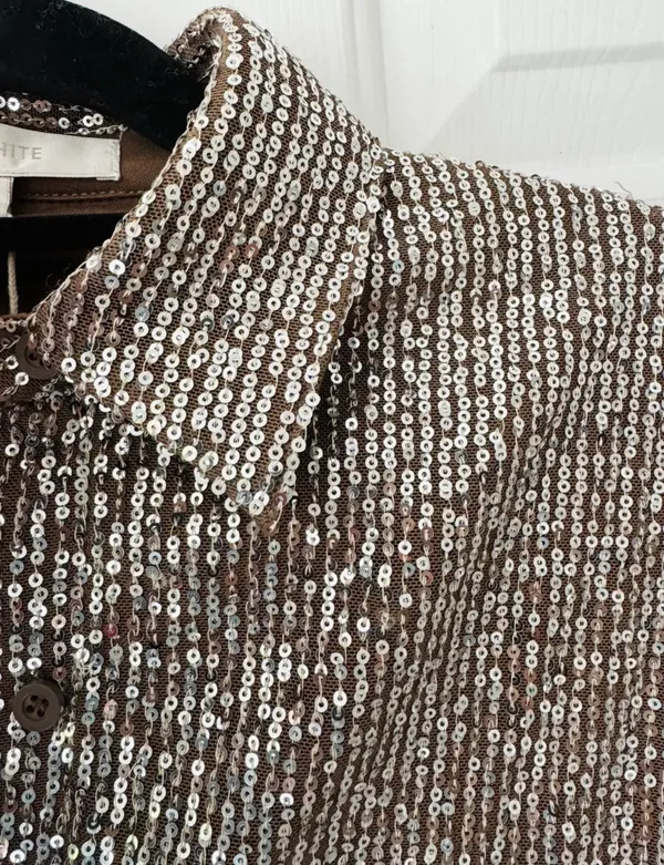 Flat White Sequin Tunic Dress, Size XS - Image 9