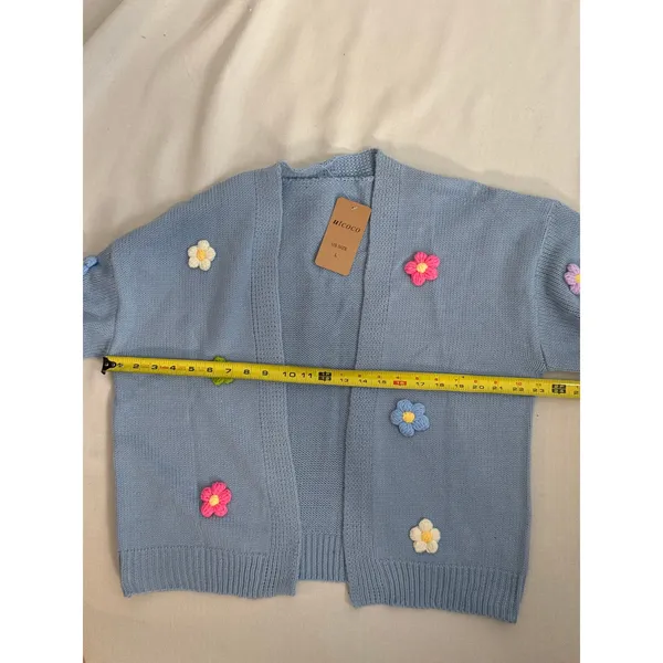 Light Blue Open Front Floral Cardigan size large NWT - Image 5