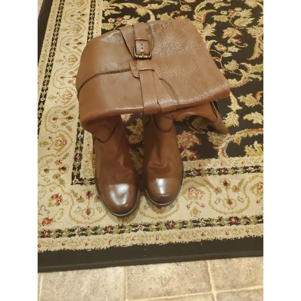 CLARKS Riding Boots Knee High Brown Leather Chunk Heels Buckle Details Size 6.5M - Image 5