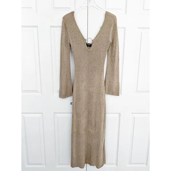 VICI All For Sun O-Ring Knit Maxi Dress Beige Tan Cover Up Bodycon Beach Resort - Image 3