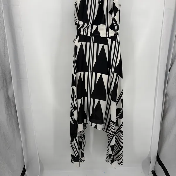 Express Asymmetric Geometric Maxi Dress Sz XS Resort Art Deco Monochrome Hanky - Image 8
