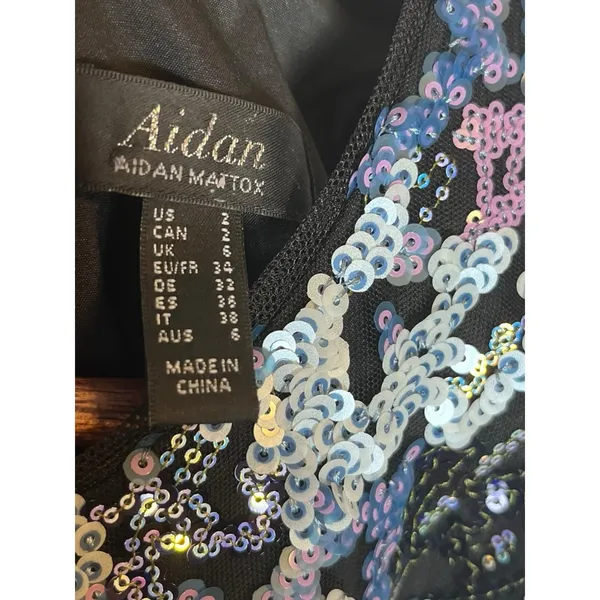 Aidan MATTOX Blue Sequin Beaded Cocktail Dress Size 2 - Image 7