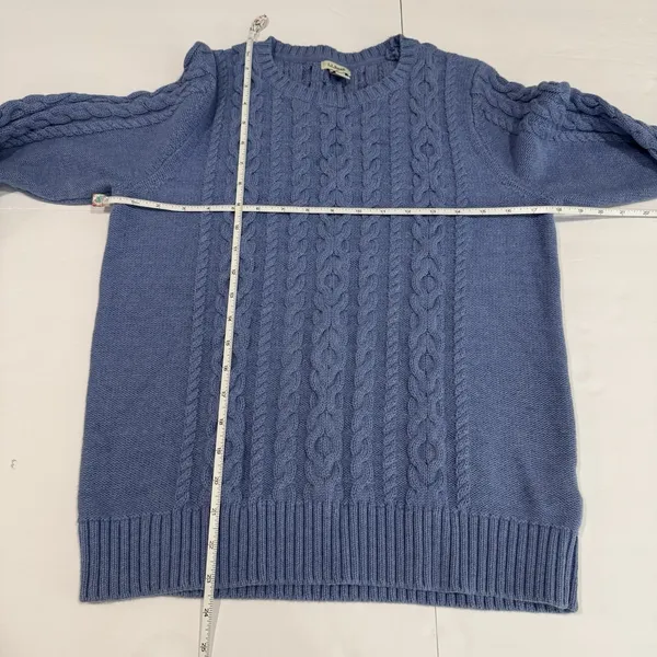 LL Bean Blue Double L Mixed Cable‎ Crew Neck Pullover Sweater Size MEDIUM - Image 8