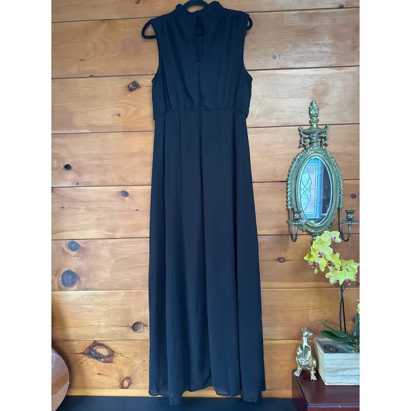 Lulus Classic Elegance Black Chiffon Sleeveless Mock Neck Maxi Dress Size XL - Image 5