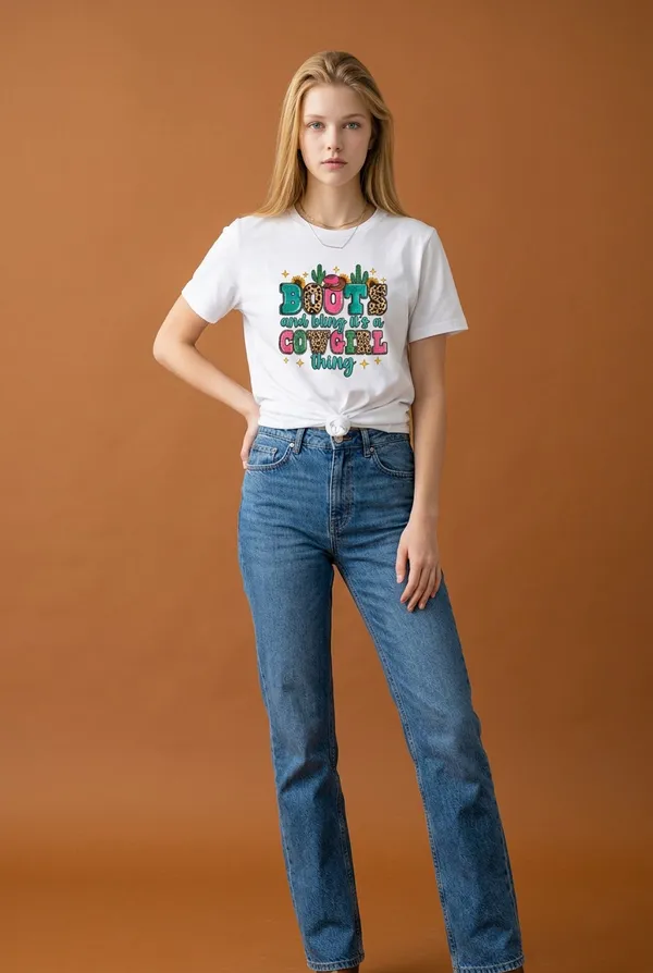Women’s White “Boots and Bling it’s Just Cowgirl Thing” T Shirt Size XL - Image 4