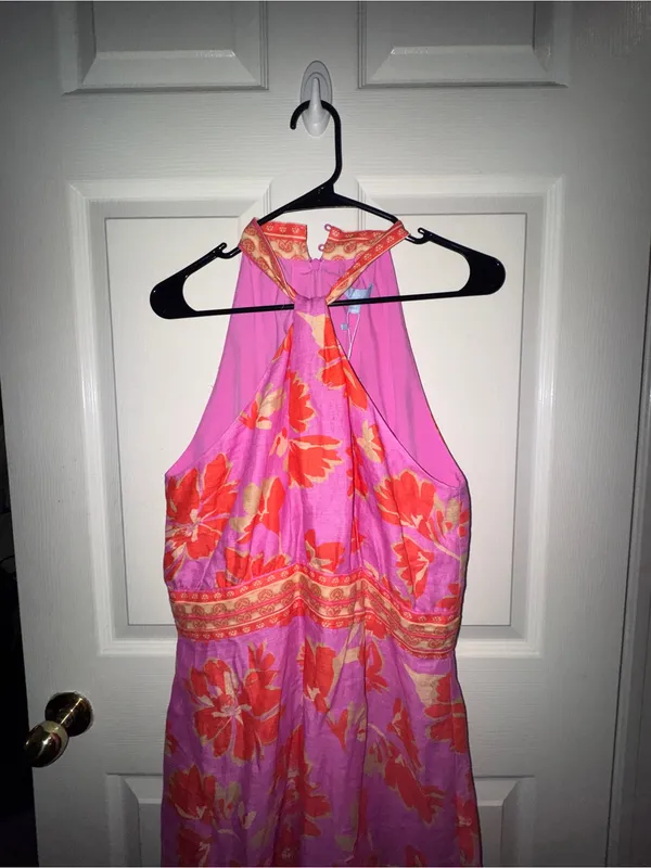 NWT Antonio Melani Dress Naomi Pink Orange Linen Halter Dress - 12 - Image 4
