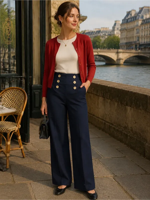 Ralph Lauren high waist Navy Sailor Pants Wide Leg Silk Cotton Blend Old Money 6 - Image 3