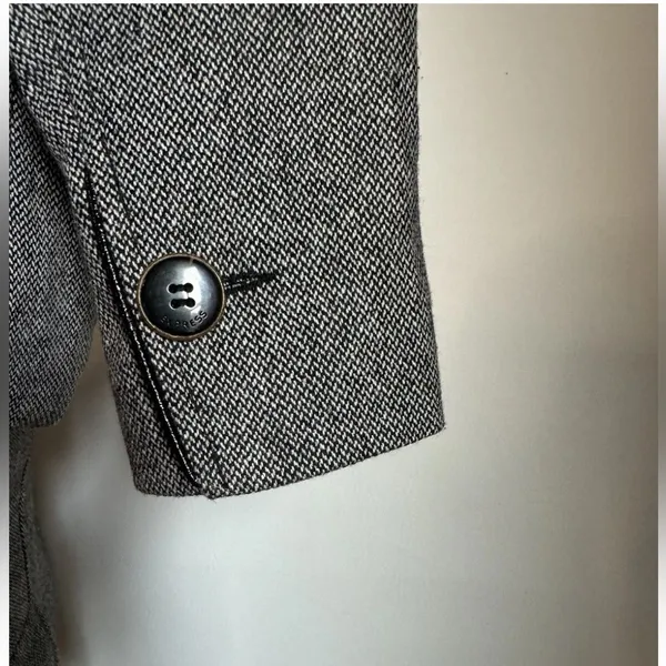 EXPRESS Tweed Blazer Y2K Suit Jacket Black & White Sz O Cropped Fitted - Image 6