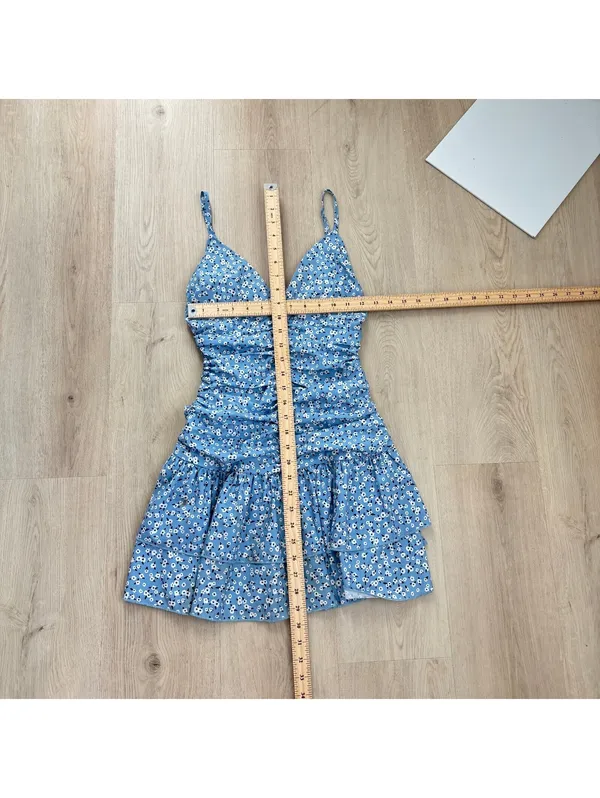 Princess Polly EUC Women's Blue Floral Rothea Ruched Bodice Mini Dress Size 2 - Image 6