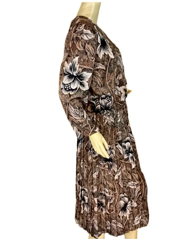 Vintage 1980'S Alexis Fashions Brown & Black Floral Print (L) - Image 5