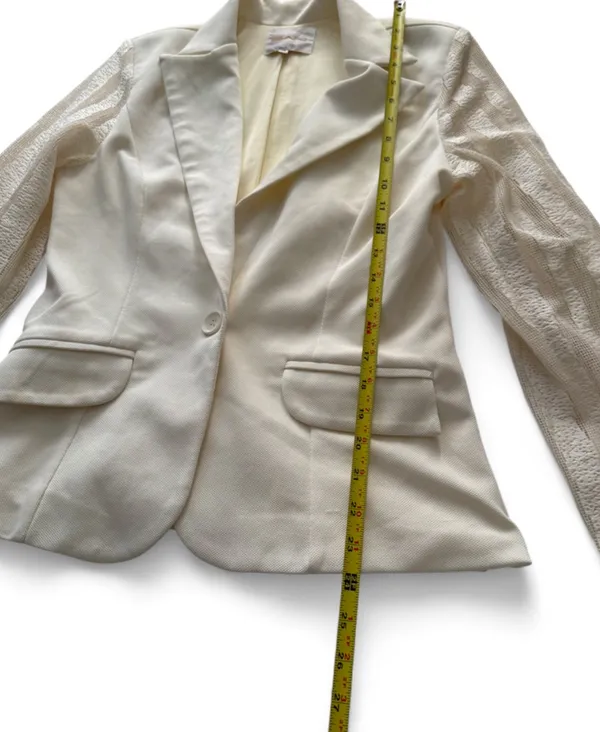 San Women's Cream Lace-Sleeve Blazer - Image 6