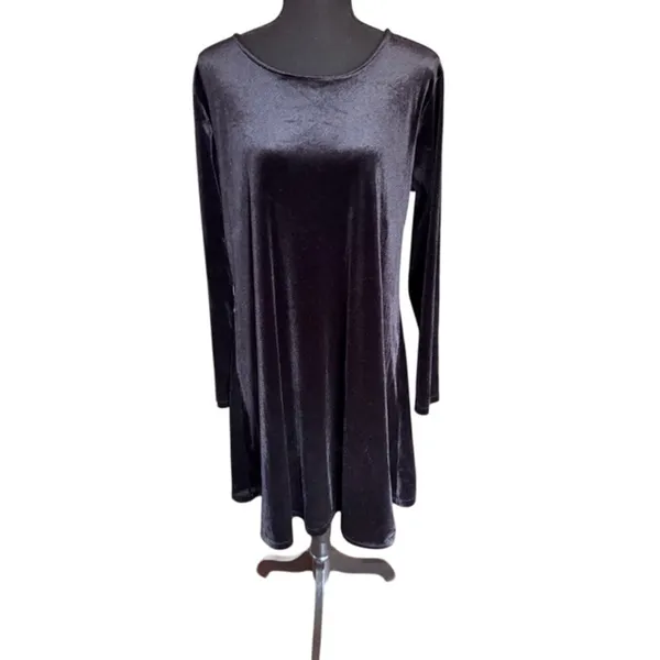 Old Navy Black Velvet Long Sleeve A-Line Dress Women’s Large Whimsygoth - Image 2