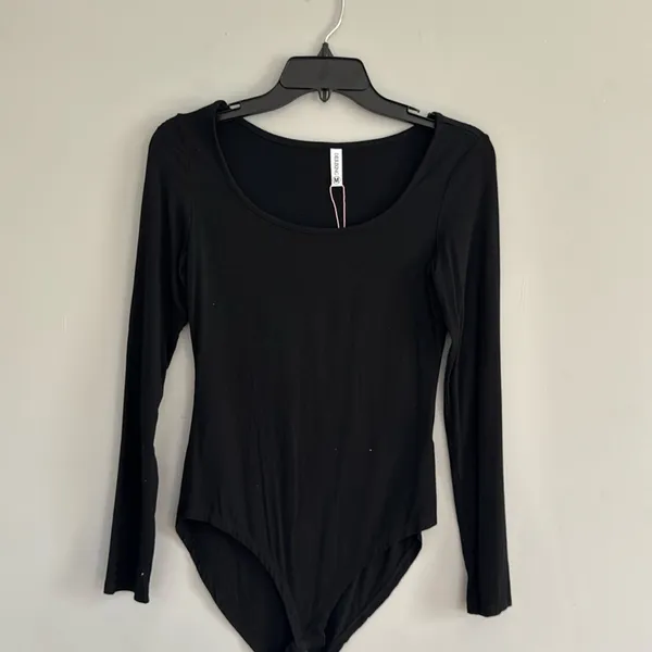 Long Sleeve Rounded Neckline Full Coverage Bodysuit Black Size M Size M - Image 3