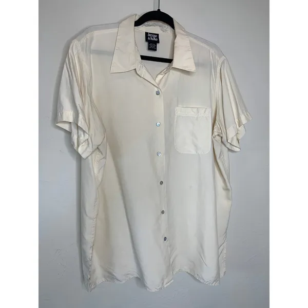 Cream Jacque & Koko Silk Short Sleeve Button Up Shirt Sz 18/20 - Image 5