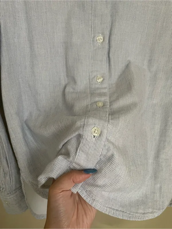 Muji Stand Alone Collar Button Front Long Sleeve Size XS Cotton Micro Stripe - Image 11