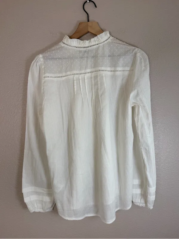 Quince Organic Textured Cotton Peasant Blouse in White size Large $158 - Image 13