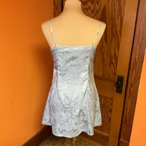 Cider Silver Satin Floral Mini Dress Lace Trim Slip Dress Spaghetti Strap - Image 8