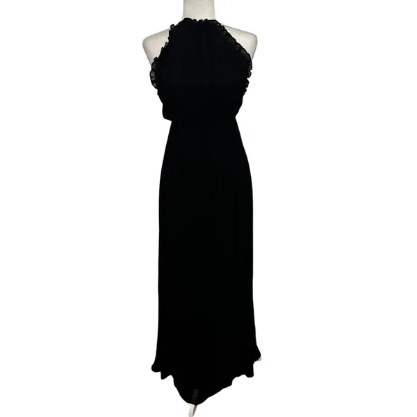 Reformation Black Halter Maxi Dress Open Back Ruffle Minimalist 90s Core Small - Image 2