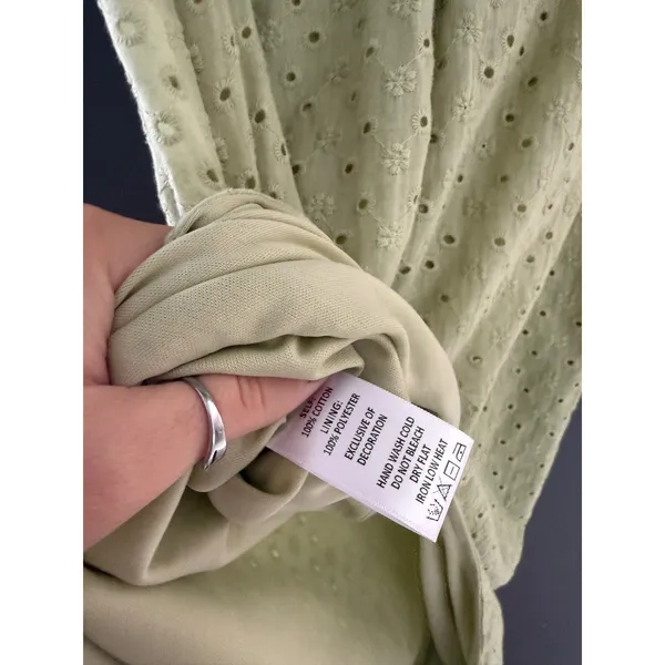 Altar'd State Sage Green Floral Eyelet Midi Skirt Scalloped Waist Small - Image 9