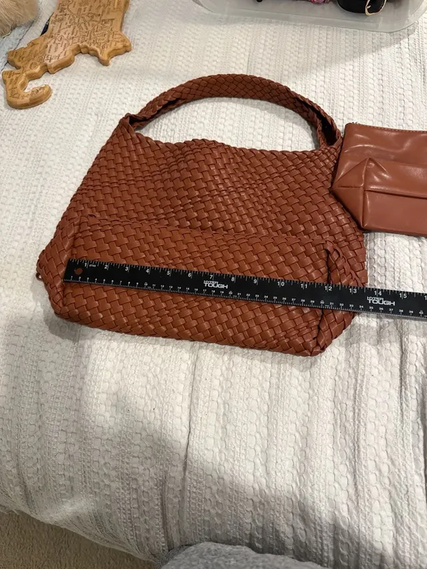 Vegan Leather Hand-Woven Tote Handbag - Image 4