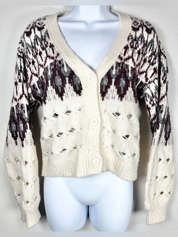 Steve Madden - Irisa Fair Isle Cable Knit Cardigan Size XS - Image 3