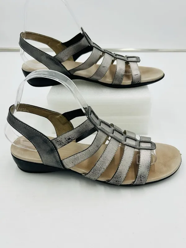 Munro American Darian Silver Elastic Strappy Slingback Sandals Shimmer Sz 9M - Image 2