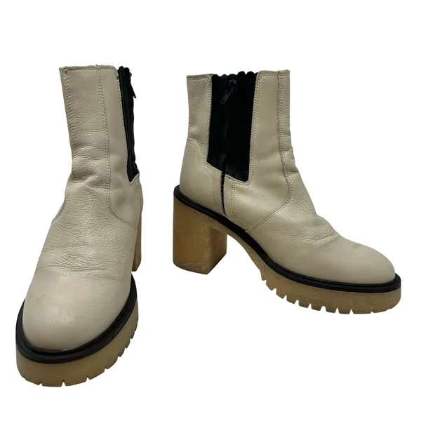 Free People James Chelsea Boots Ankle Leather Bone Cream White Size‎ 39 US 8.5 - Image 4