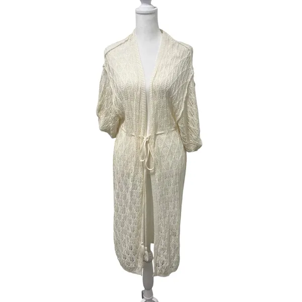 POL Crochet Ivory Beach Cover‎ Up Kimono Cardigan Tassel Tie Waist Size S NWOT - Image 9