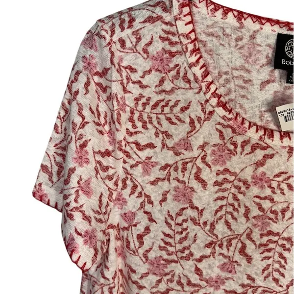 Bobeau Womens Floral Print Knit Top Scoop Neck Short Sleeve Ivory Size L - Image 4