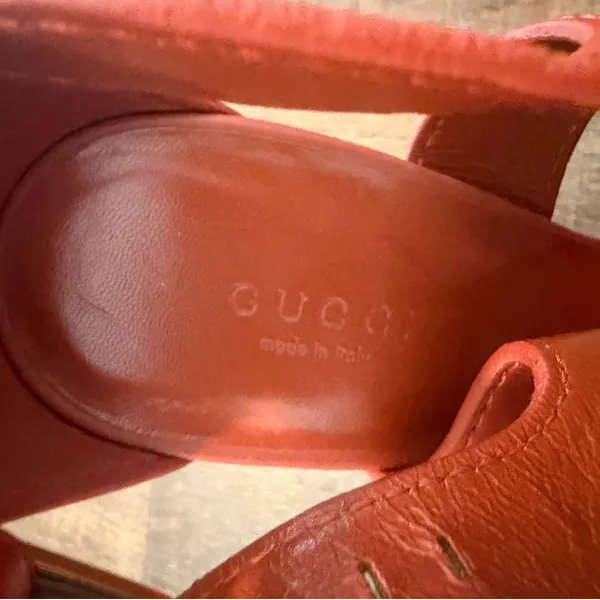 Gucci Bamboo Buckle Orange Leather Ankle Strap Heels Women's Size 38.5 - Image 10
