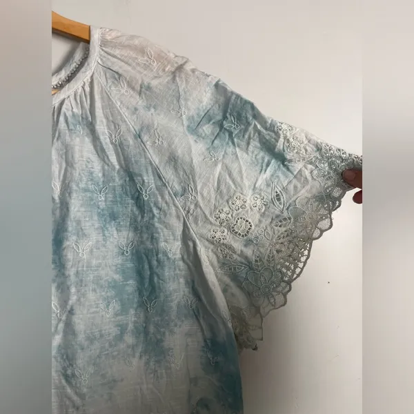 Anthropologie Olivia Embroidered Lace Tie Dye Blouse Womans large Short Sleeve - Image 6