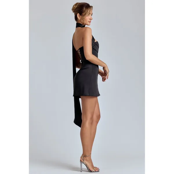 Oh‎ Polly Anastasia Corset Draped Halterneck Satin Mini Dress in Black Sz 2 NWT - Image 8