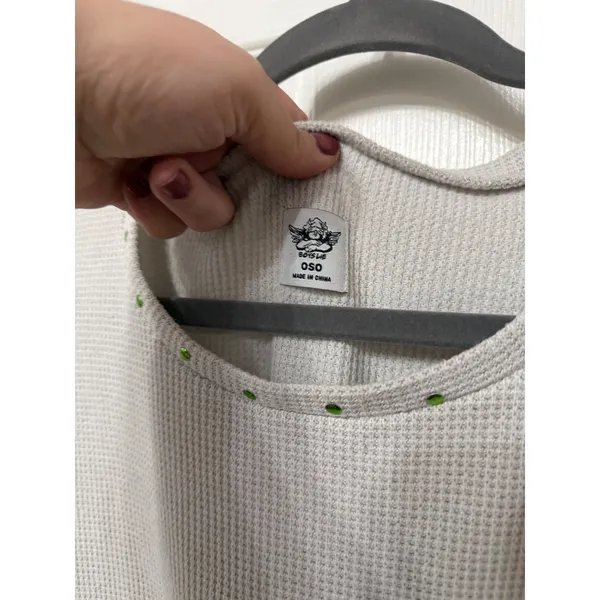 Boys Lie‎ Ombre Waffle Knit Thermal Top Grey Green Rhinestone Oversized OSO - Image 5
