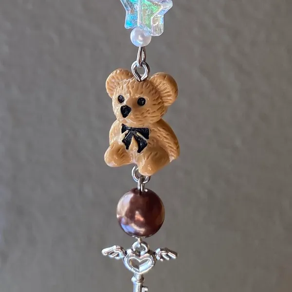 Handmade Kawaii retro y2k style teddy bear phone strap/accessory/keychain/bag charm/display🩵 - Image 6