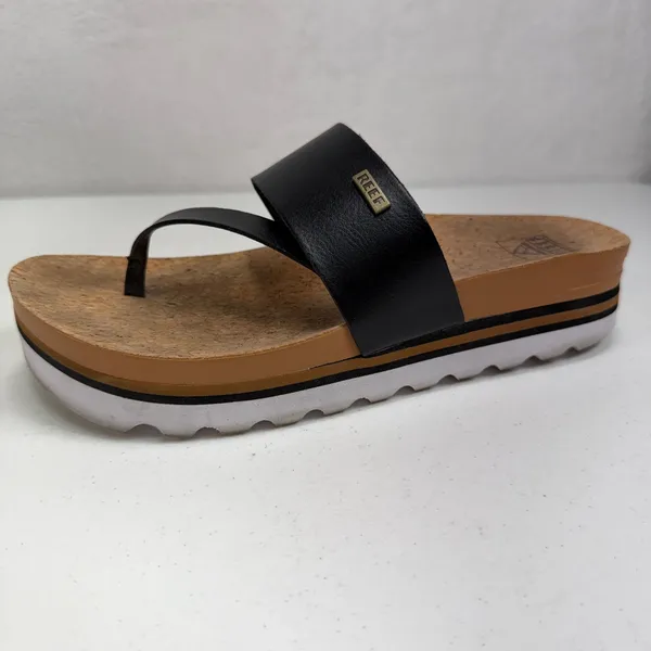 Reef 8 Cushion Sol Hi Black Cork Platform Thong Sandal Beach Casual Flatform - Image 6