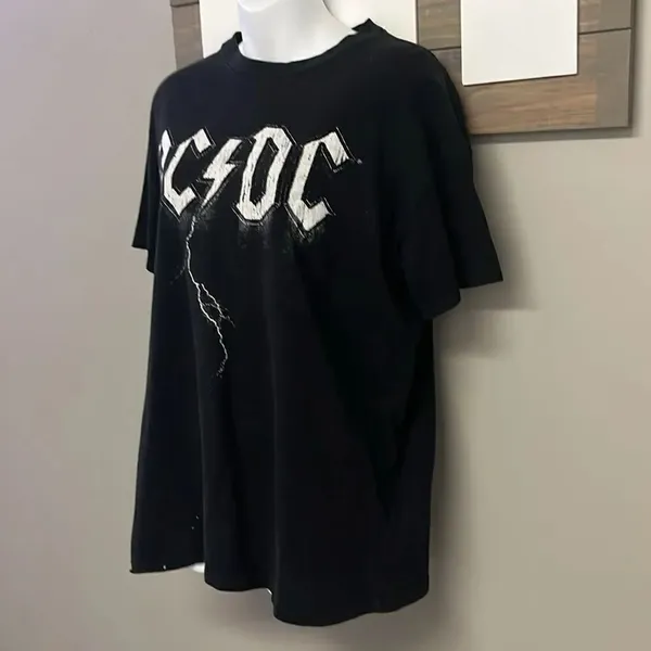 AC/DC Cotton:On Black Relaxed Boyfriend T-Shirt Distressed Goth Grunge Small - Image 2