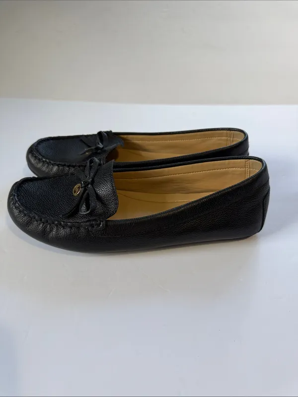 Michael Kors Black Pebbled Leather Bow Moccasin Flats - Image 2