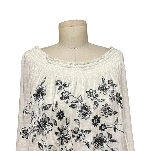 Anthropologie Annie‎ Top Embroidered Off The Shoulder Blouse White Size Large - Image 3