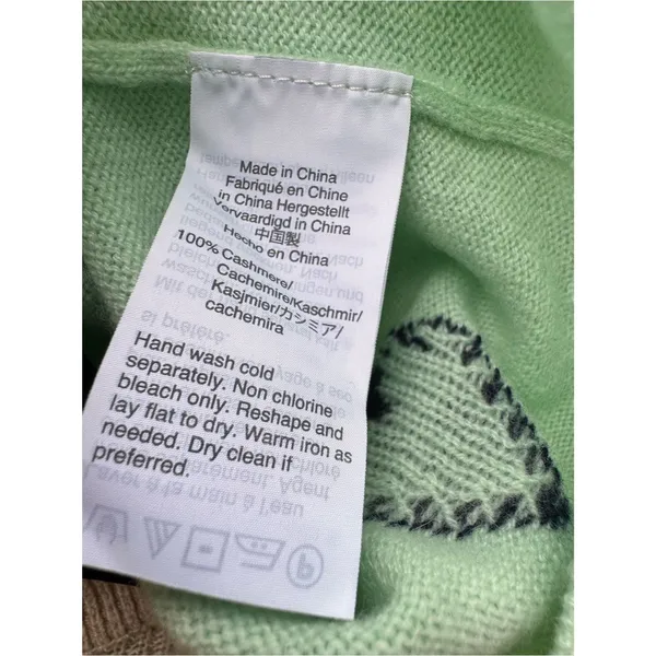 J.Crew 100% Cashmere Heart Print Sweater Mint Green Navy Blue Hearts XL Crewneck - Image 6